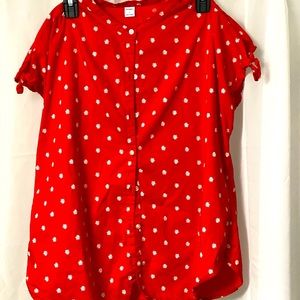 OLD NAVY NEVER WORN RED SHIRT WITH DAISIES AND CUTE TIES ON EACH SLEEVE.